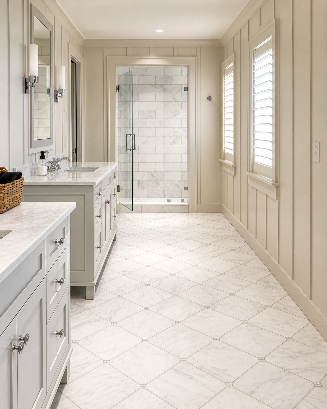 Completed luxury bathroom tile project by M.S Tile Installation on Cape Cod